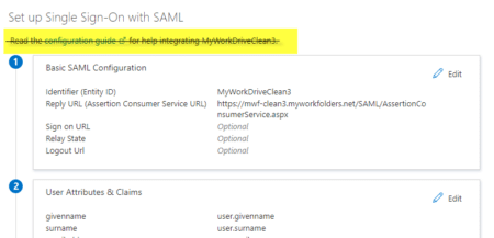 Configuración de inicio de sesión único de SAML Azure AD MyWorkDrive